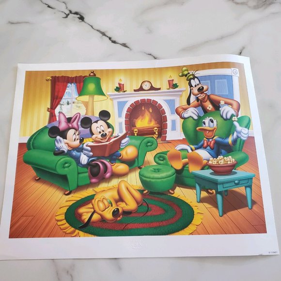 Mickey Mouse, Minnie Mouse & Friends around the Fireplace DVC Print - Picture 1 of 14